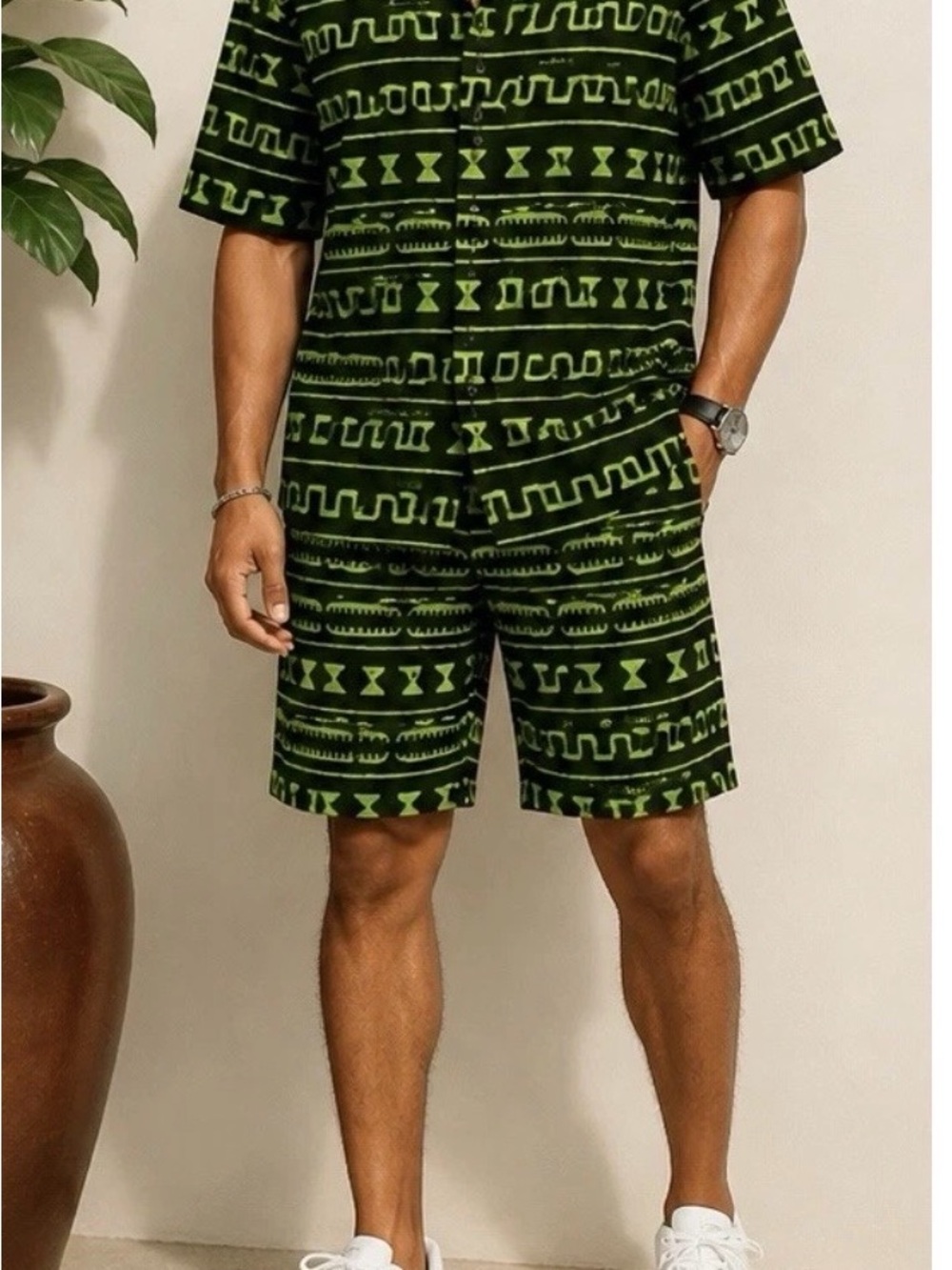 Green & Black Tribal Print Short Set